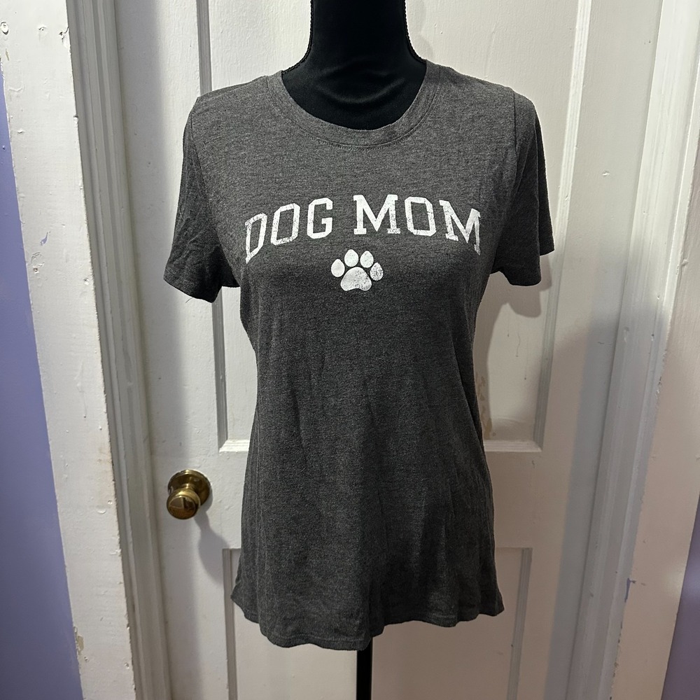 Modern Lux Women's Dog Mom Short Sleeve Graphic T-Shirt - Charcoal Gray Size L